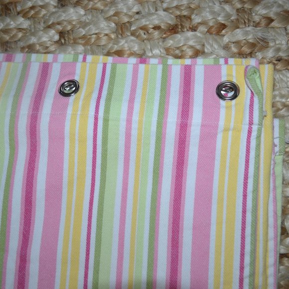 Pottery Barn PINK GREEN YELLOW Stripe Shower Curtain 100% Cotton FABRIC - Picture 1 of 5